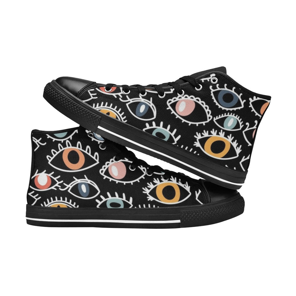 Eyes On Black  Kids High Top Canvas Shoes