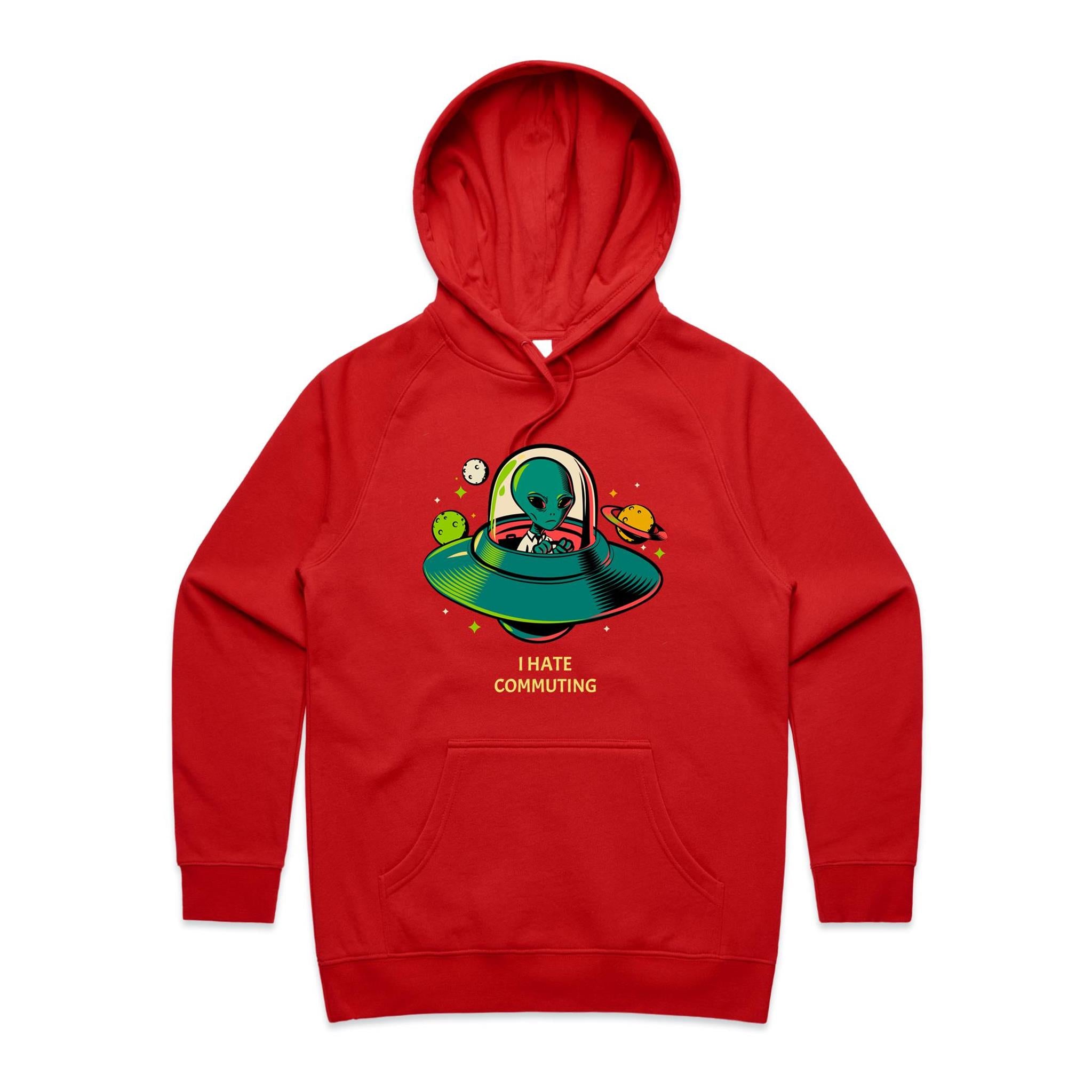 Alien Commute - Womens Hoodie Red Womens 2XL Womens Hoodie Printed In Australia Sci Fi