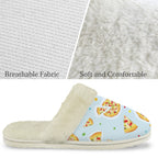 Pizzas On Blue Men's Fur Trim Thick-Sole Indoor Slippers Men's Fur Trimmed Slippers Food Printed Offshore
