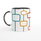 Retro Window Pattern - White 11oz Ceramic Mug with Colour Inside Ceramic Black Colour 11oz Mug Globally Fulfilled Retro