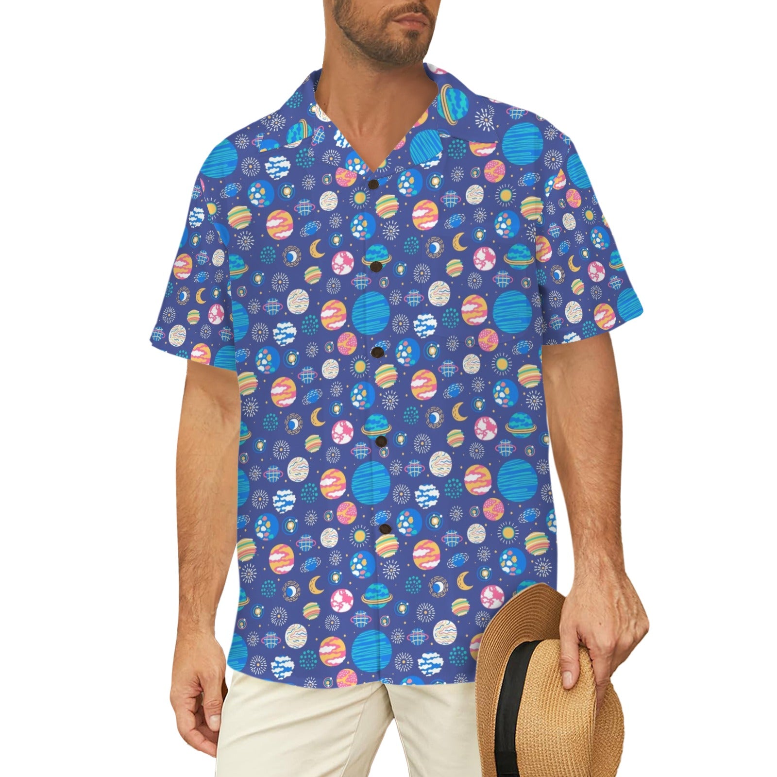 Planets On Blue Men's Hawaiian Shirt