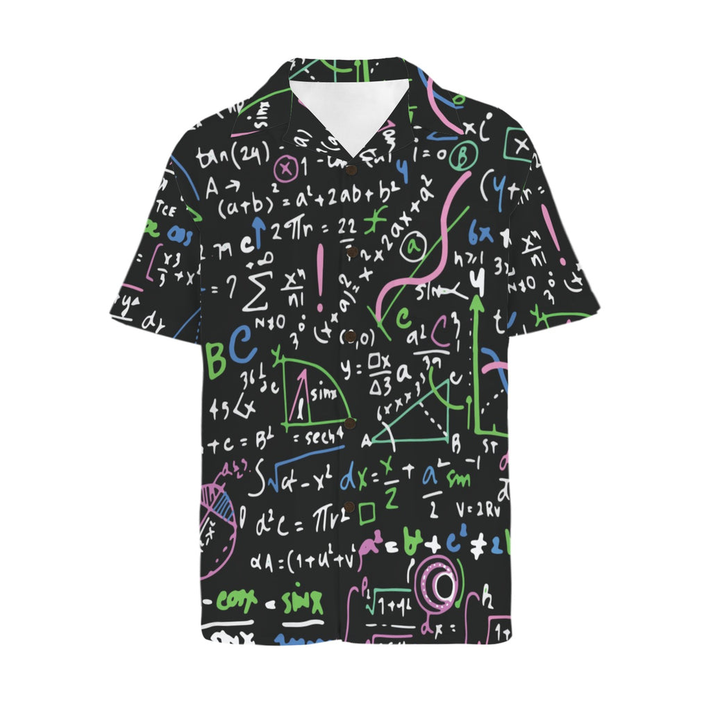 Equations In Green And Pink Men's Short Sleeve Hawaiian Shirt Men's Hawaiian Shirt (New) Maths Printed Offshore Science