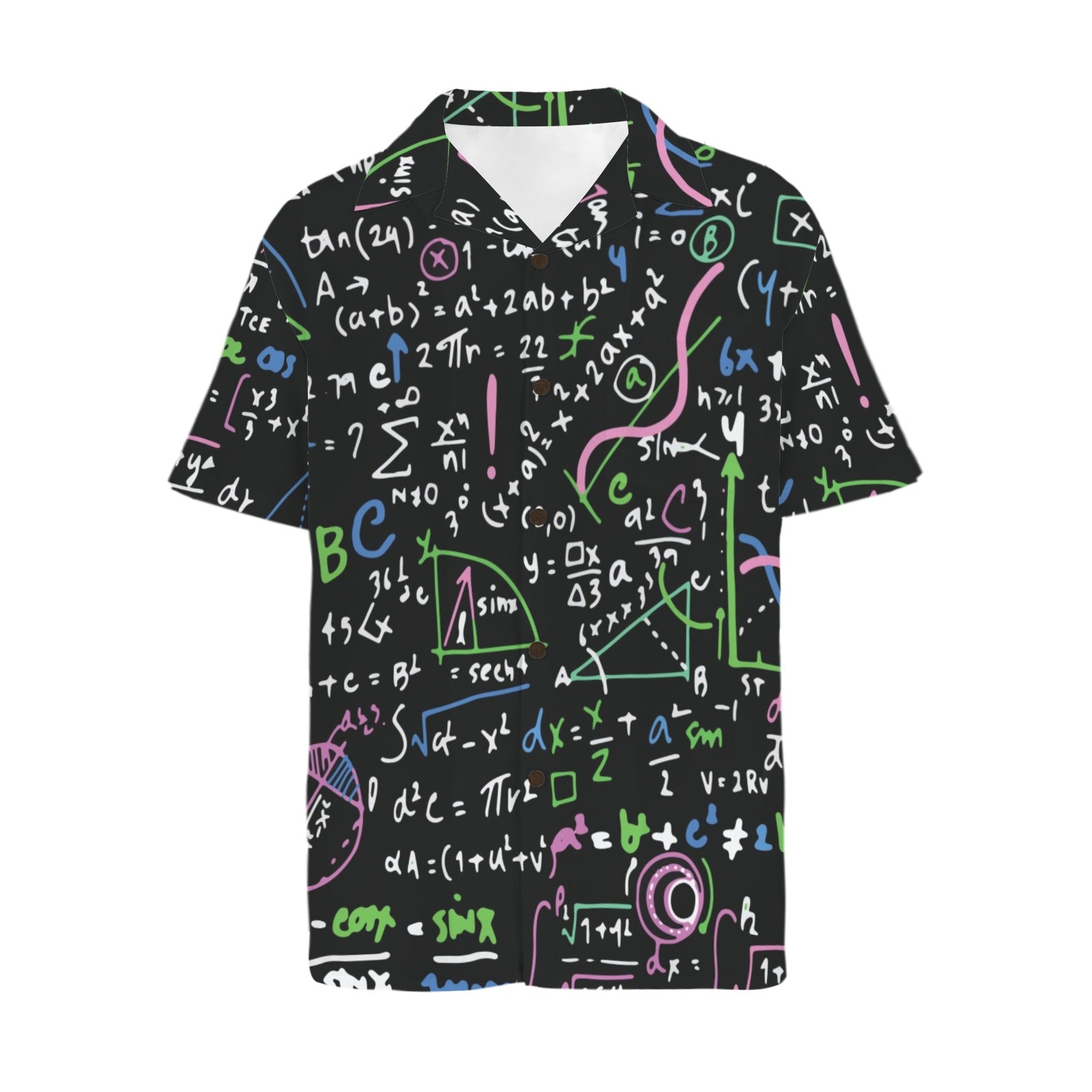 Equations In Green And Pink Men's Short Sleeve Hawaiian Shirt Men's Hawaiian Shirt (New) Maths Printed Offshore Science