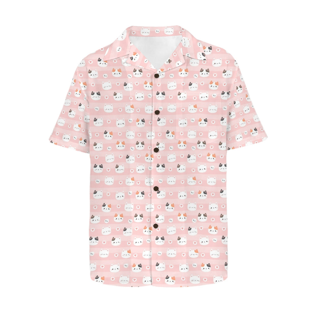 Pink Cats Men's Short Sleeve Hawaiian Shirt Men's Hawaiian Shirt (New) animal Printed Offshore
