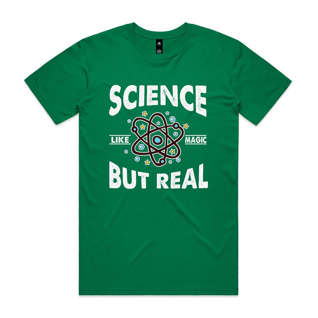 Science, It's Like Magic But Real Men's AS Colour T-shirt Kelly Green Mens T-shirt Printed In Australia Science