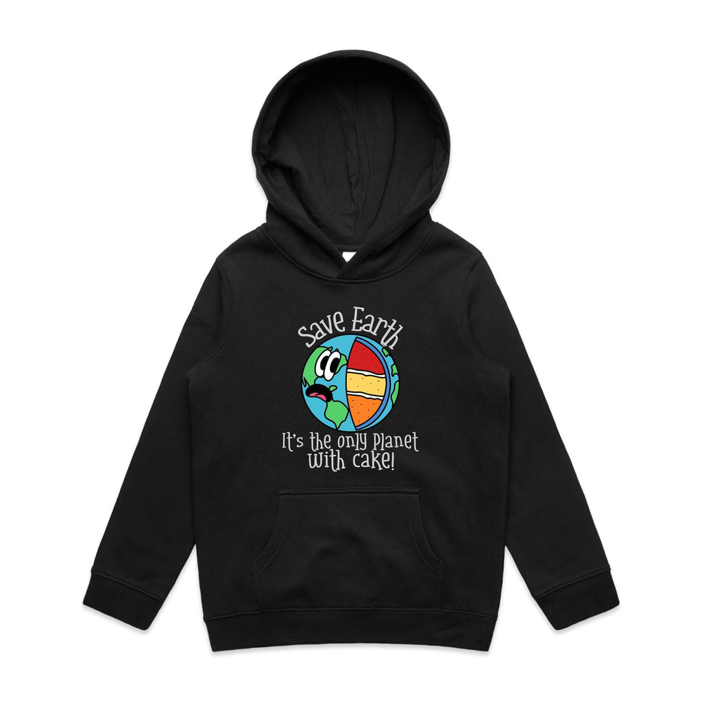 Save Earth, It's The Only Planet With Cake - Kids Hoodie Black Kids Hoodie Printed In Australia