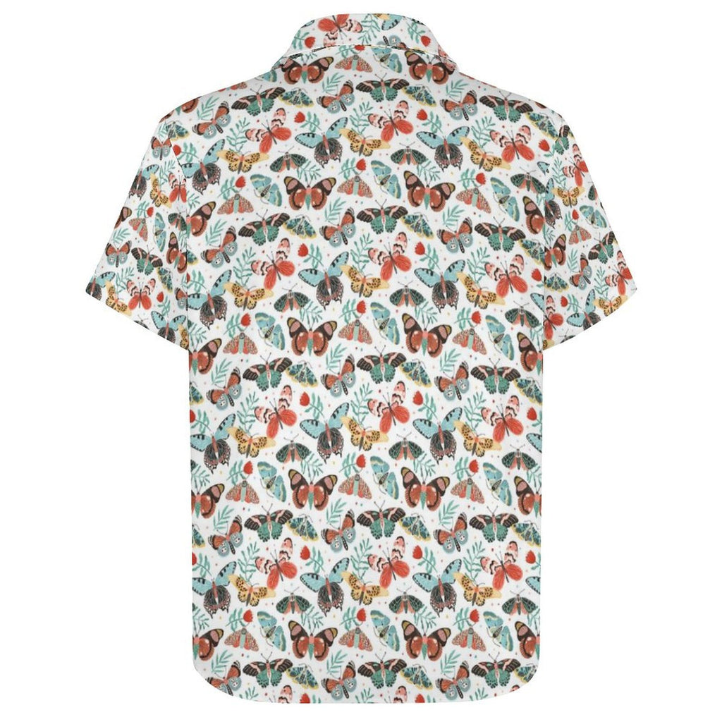 Pretty Moths And Butterflies Women's Collared Pocketless Short Sleeve Shirt