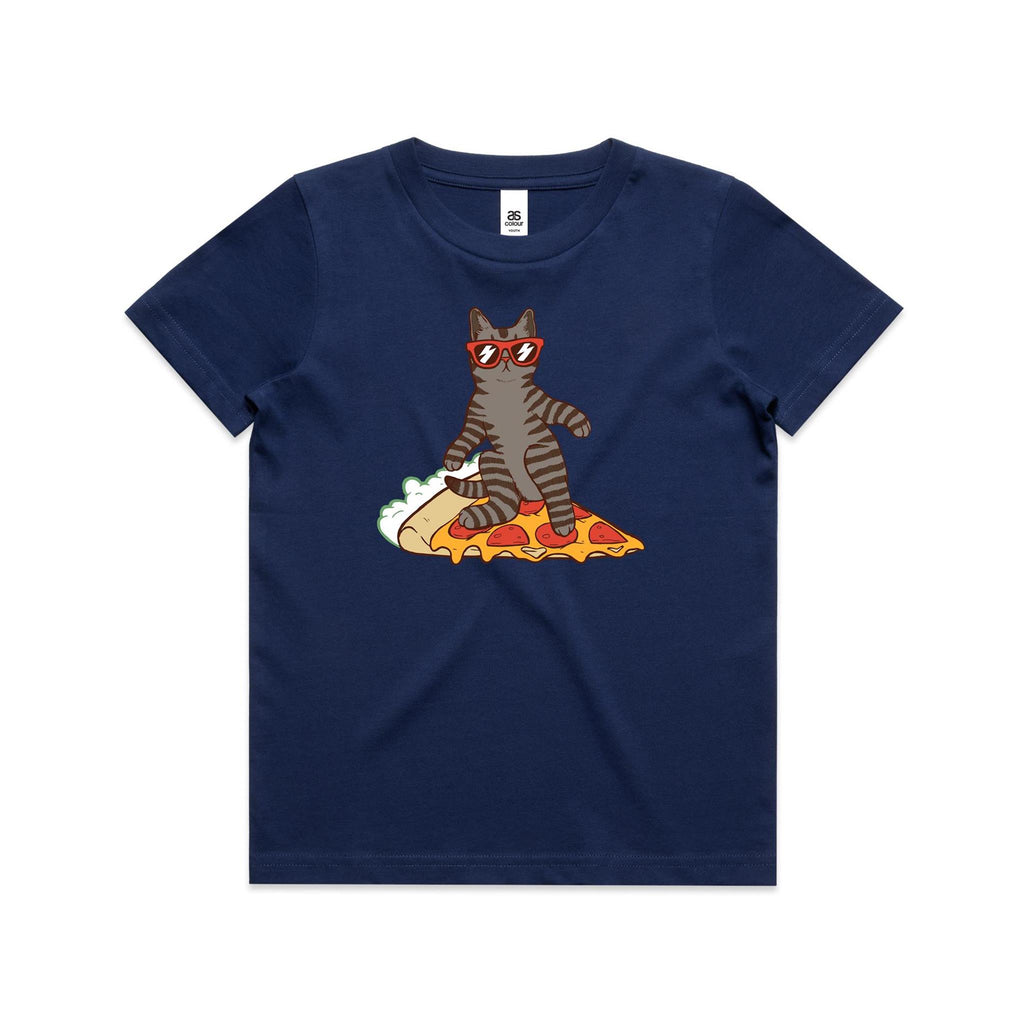 Cat Surfing On Pizza Kid's AS Colour T-shirt