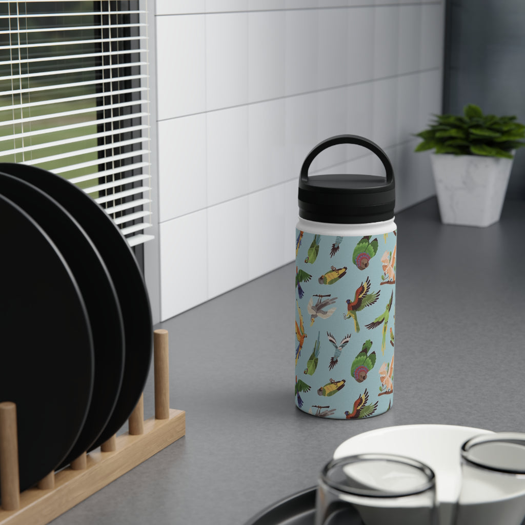 Parrots, Beautiful Colourful Birds Stainless Steel Water Bottle, Handle Lid Stainless Steel Water Bottle With Handle Lid Birds Globally Fulfilled