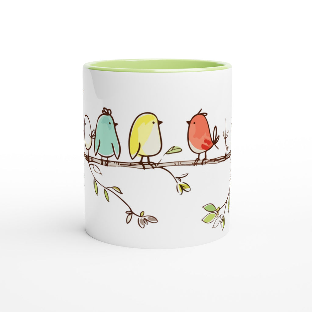 Birds On A Branch - White 11oz Ceramic Mug with Colour Inside Colour 11oz Mug animal Globally Fulfilled