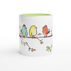 Birds On A Branch - White 11oz Ceramic Mug with Colour Inside Colour 11oz Mug animal Globally Fulfilled
