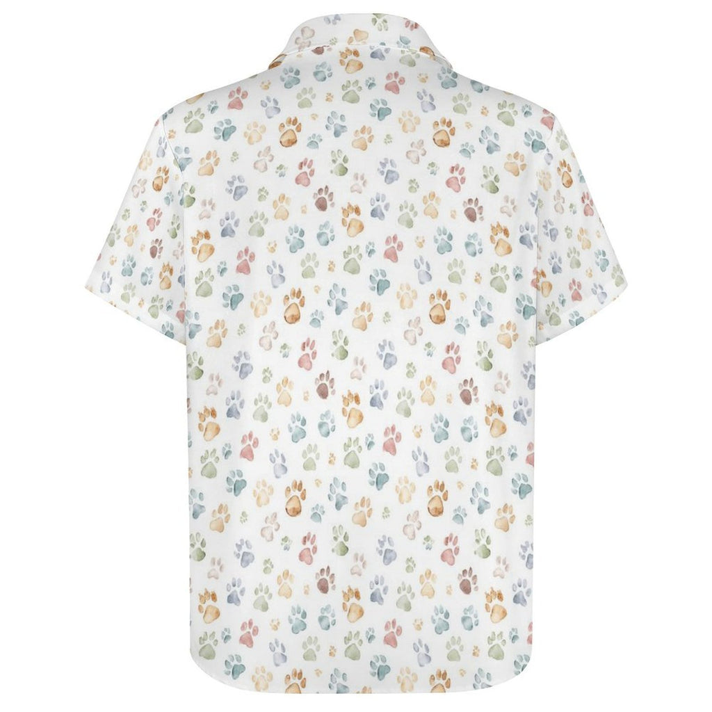 Paw Print Women's Short-Sleeve Button Up Shirt Women's Short-Sleeve Button Up Shirt animal Printed Offshore