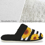 Sunflower Stripes Women's Fur Trim Thick-Sole Indoor Slippers Women's Fur Trimmed Slippers Plants Printed Offshore
