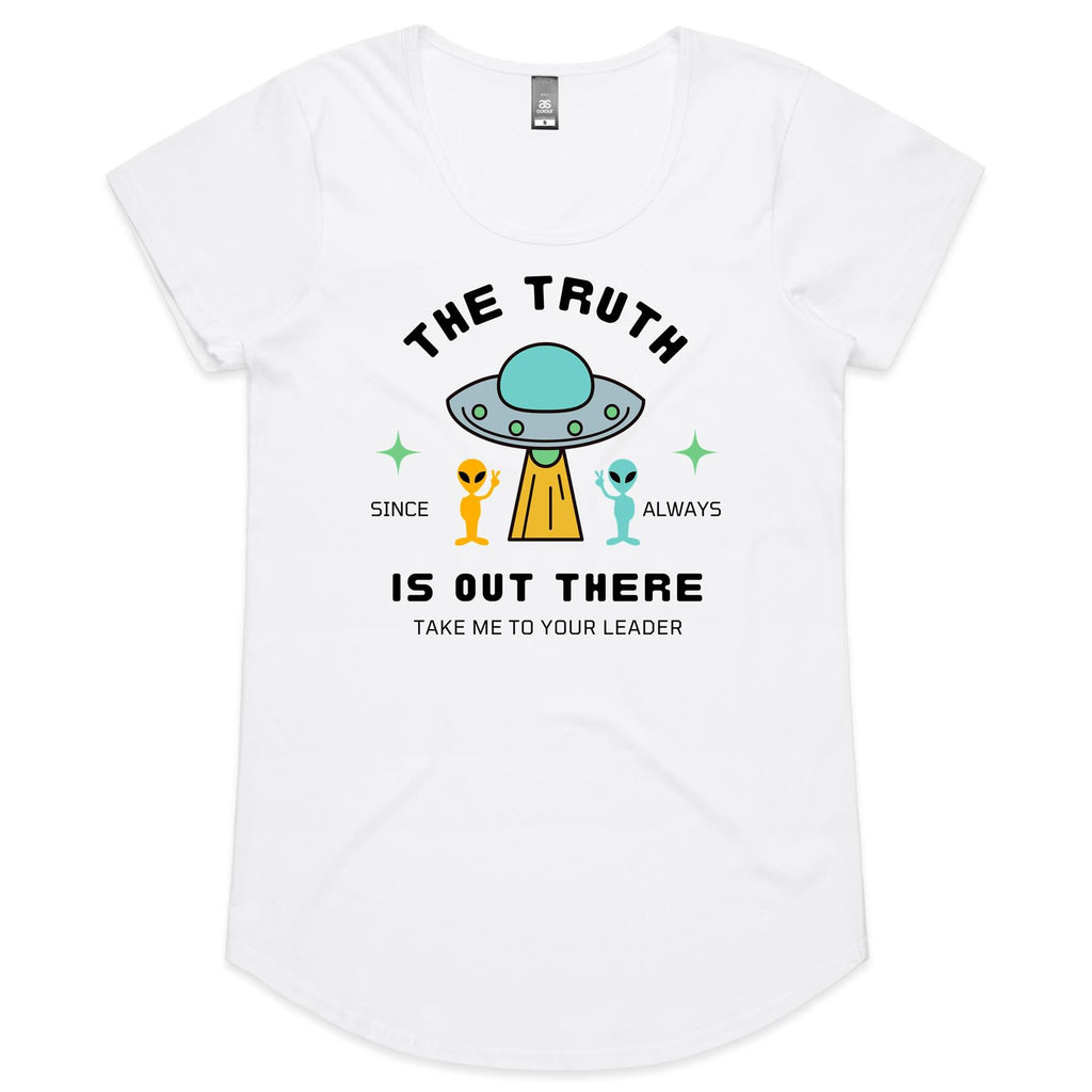 The Truth Is Out There, UFO - Womens Scoop Neck T-Shirt White Womens Scoop Neck T-shirt Printed In Australia Sci Fi