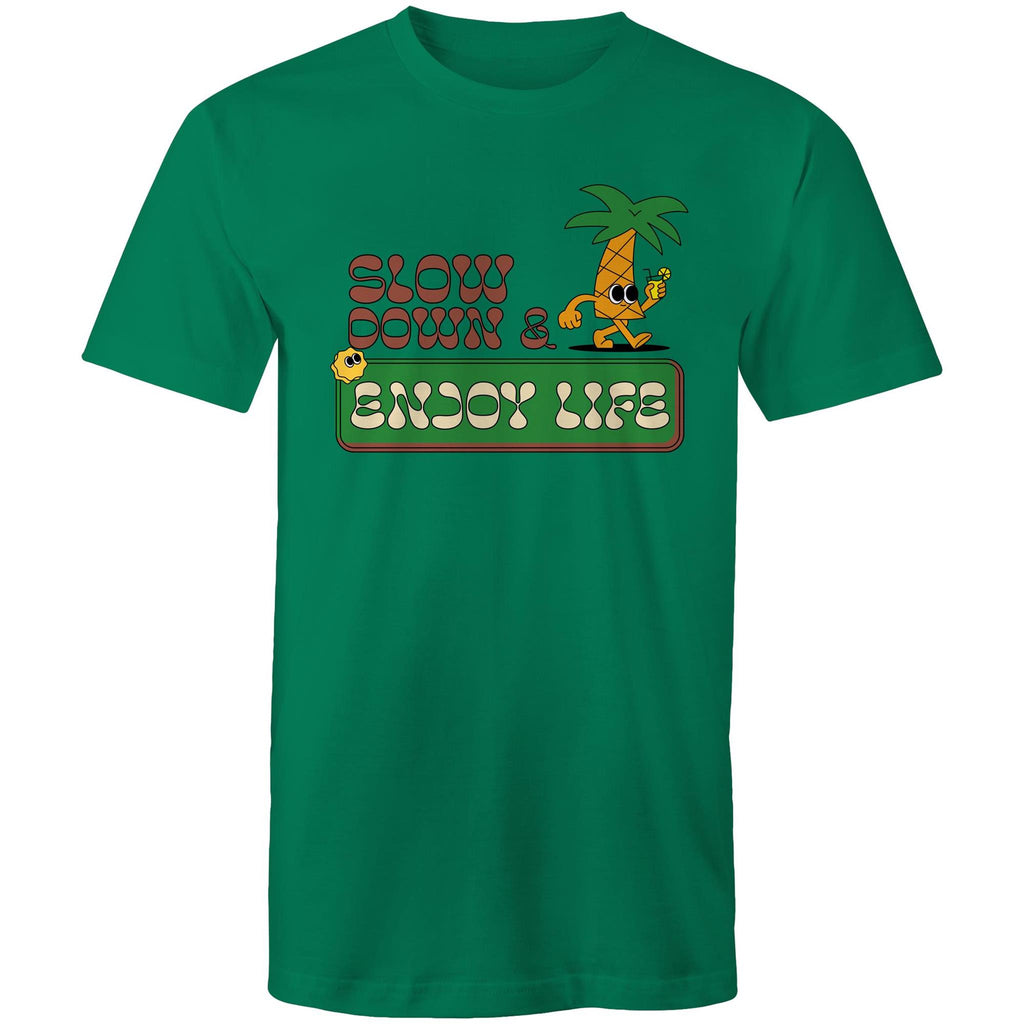 Slow Down And Enjoy Life - Mens T-Shirt Kelly Green Mens T-shirt Printed In Australia Summer