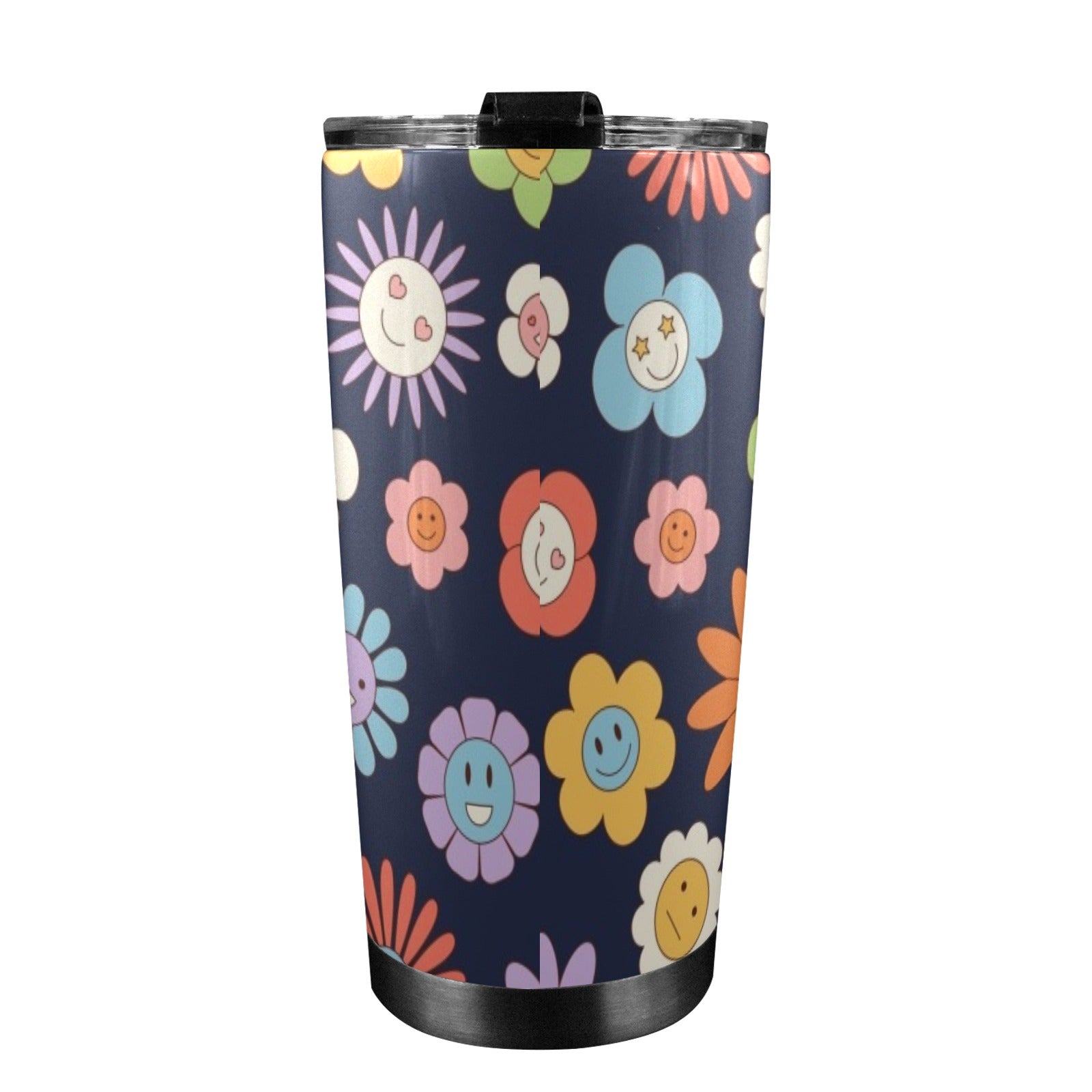 Groovy Flowers 20oz Mobile Tumbler with Lid (Black Lock) 20oz Travel Mug Plants Printed Offshore Retro