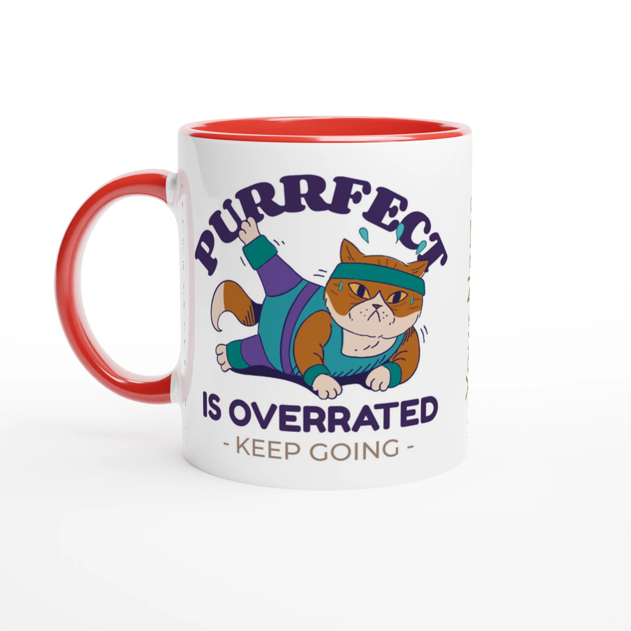 Personalised - Purrfect Is Overrated - White 11oz Ceramic Mug with Colour Inside Ceramic Red Personalised 11oz Mug animal customise Fitness Globally Fulfilled personalise