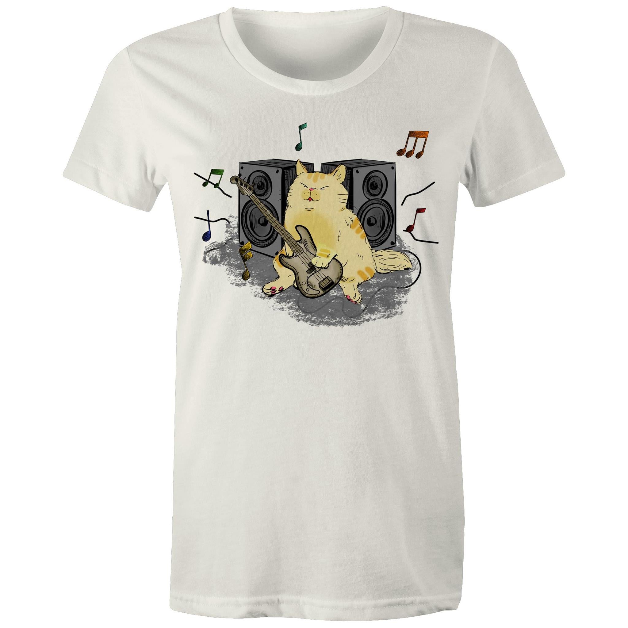 Cat Bass Player - Womens T-shirt Natural Womens T-shirt animal Music Printed In Australia