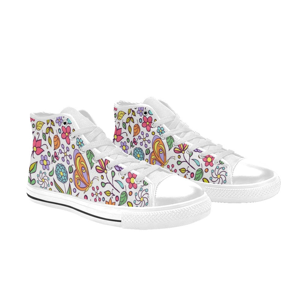 Hippy Butterfly And Flowers - Kids' High Top Canvas Shoes Kids High Top Canvas Shoes Printed Offshore Retro