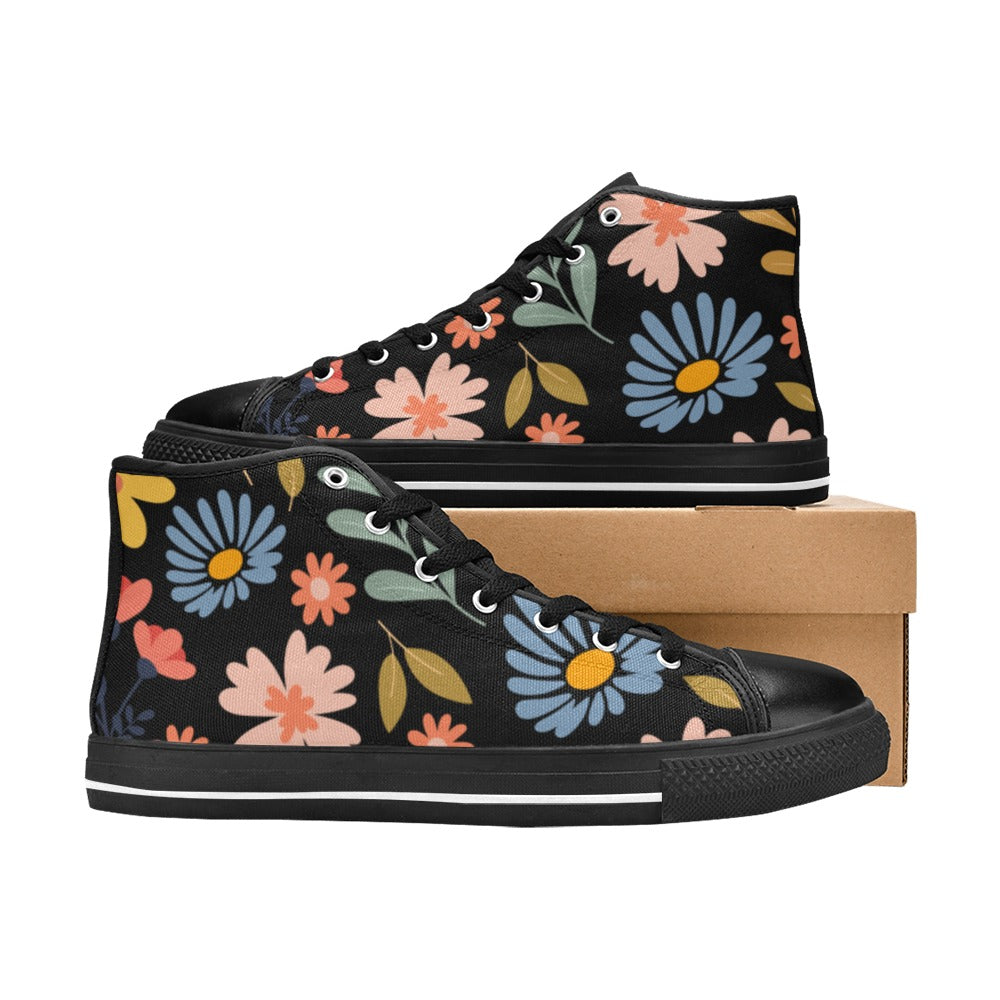 Boho Flowers And Leaves Women's High Top Canvas Shoes Womens Classic High Top Shoes Plants Printed Offshore
