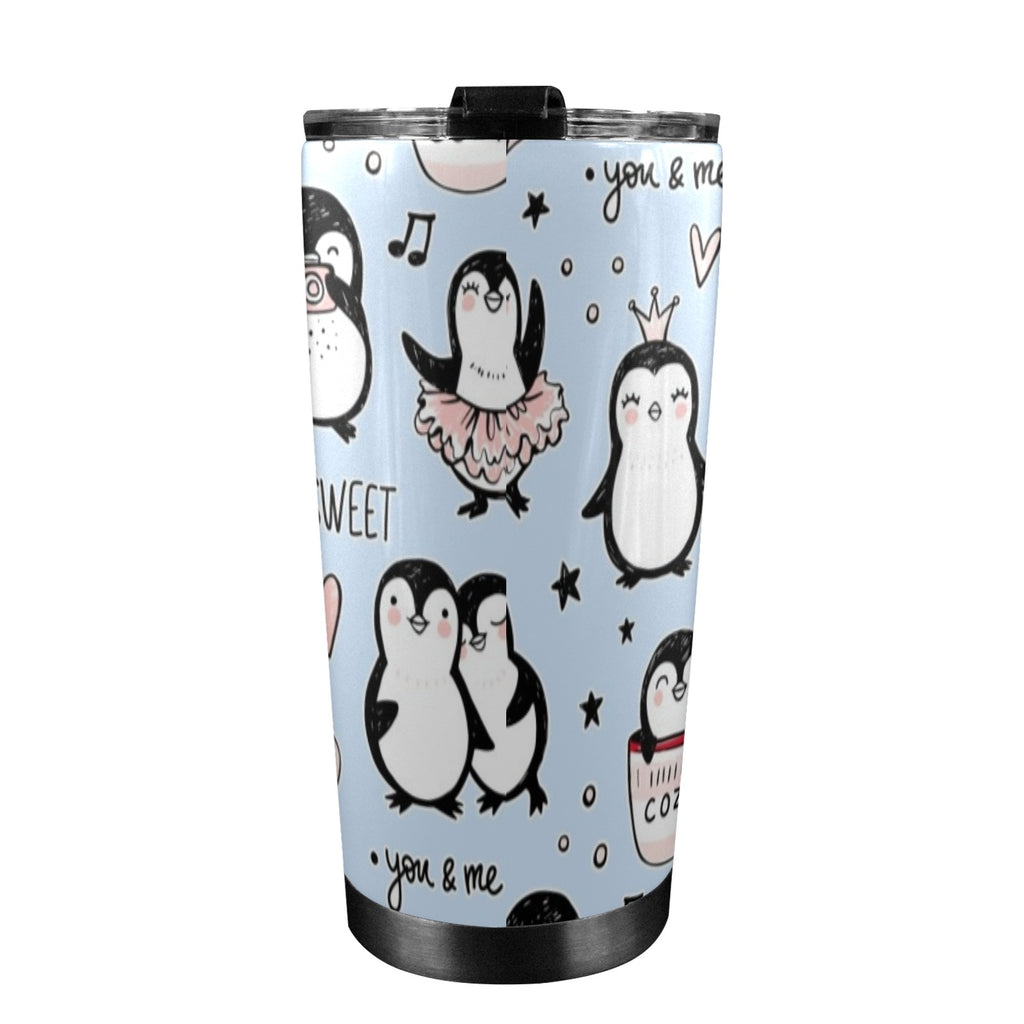 Penguin Love - 20oz Mobile Tumbler with Lid (Black Lock) 20oz Travel Mug animal Love Printed Offshore