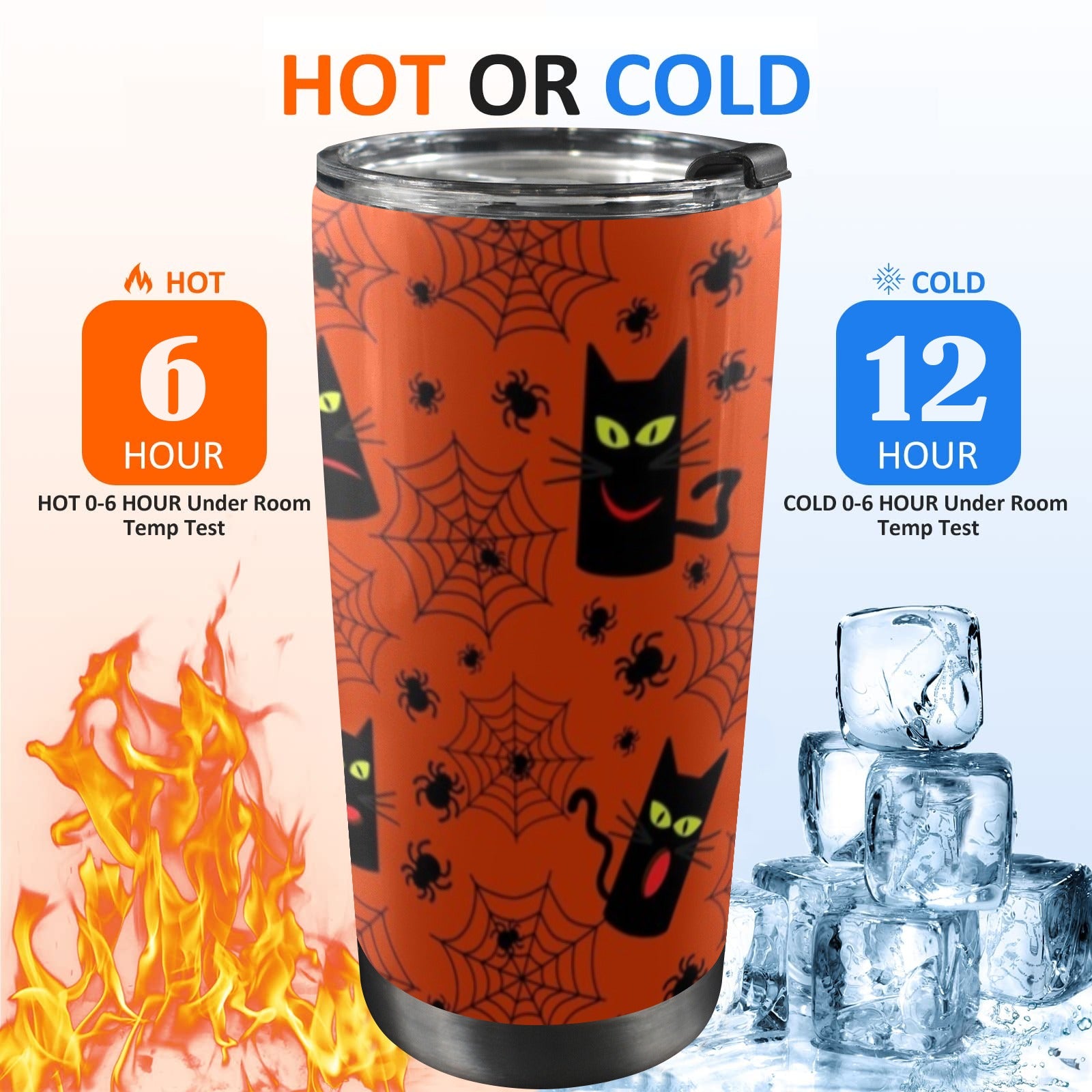 Halloween Black Cats 20oz Mobile Tumbler with Lid (Black Lock) 20oz Travel Mug animal Halloween Printed Offshore