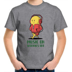 Music On, Worries Off, Headphones - Kids Youth T-Shirt Grey Marle Kids Youth T-shirt Music Printed In Australia