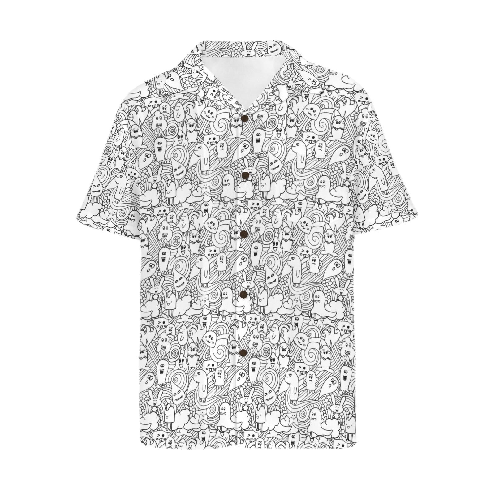 Black And White Creatures Men's Short Sleeve Hawaiian Shirt Men's Hawaiian Shirt (New) Printed Offshore Sci Fi