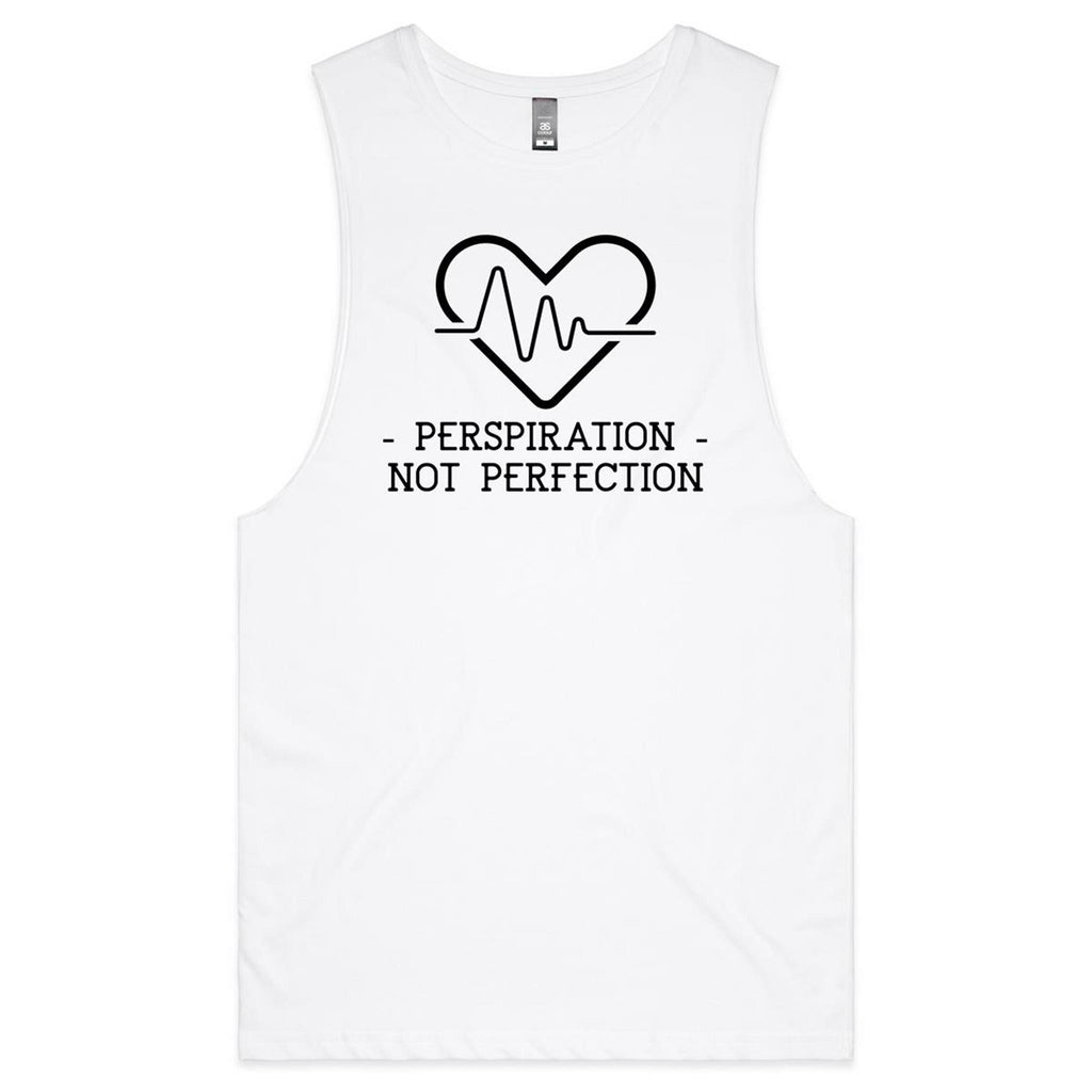 Perspiration Not Perfection - Tank Top Tee White Drop Arm Tank Top Fitness Printed In Australia