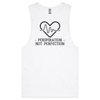 Perspiration Not Perfection - Tank Top Tee White Drop Arm Tank Top Fitness Printed In Australia
