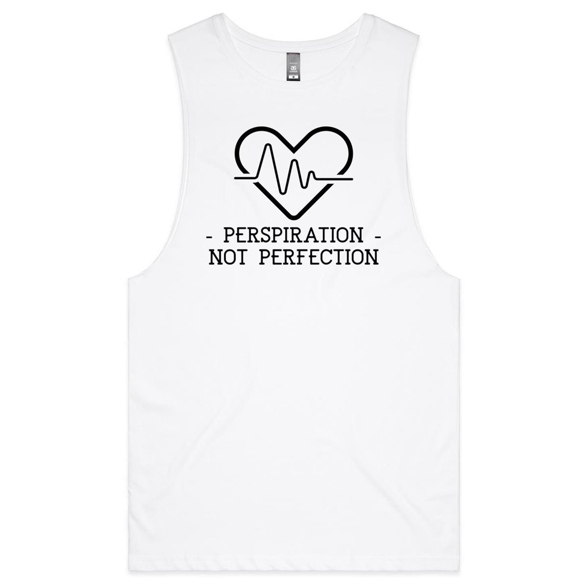 Perspiration Not Perfection - Tank Top Tee White Drop Arm Tank Top Fitness Printed In Australia