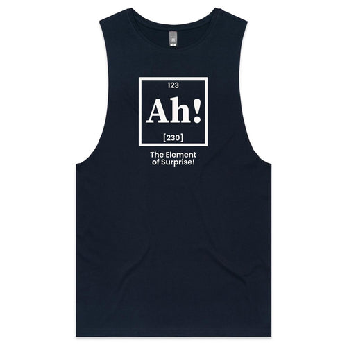 Ah! The Element Of Surprise Men's AS Colour Tank Top Tee Navy Drop Arm Tank Top Printed In Australia Science