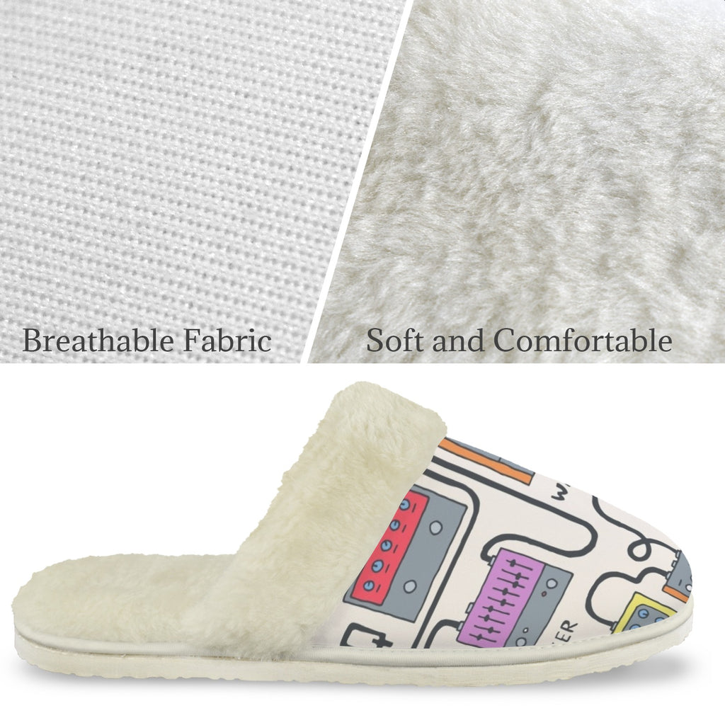Wah Pedal Men's Fur Trim Thick-Sole Indoor Slippers Men's Fur Trimmed Slippers Music Printed Offshore