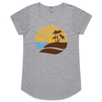 Retro Surf - Womens Scoop Neck T-Shirt Grey Marle Womens Scoop Neck T-shirt Printed In Australia Summer Surf