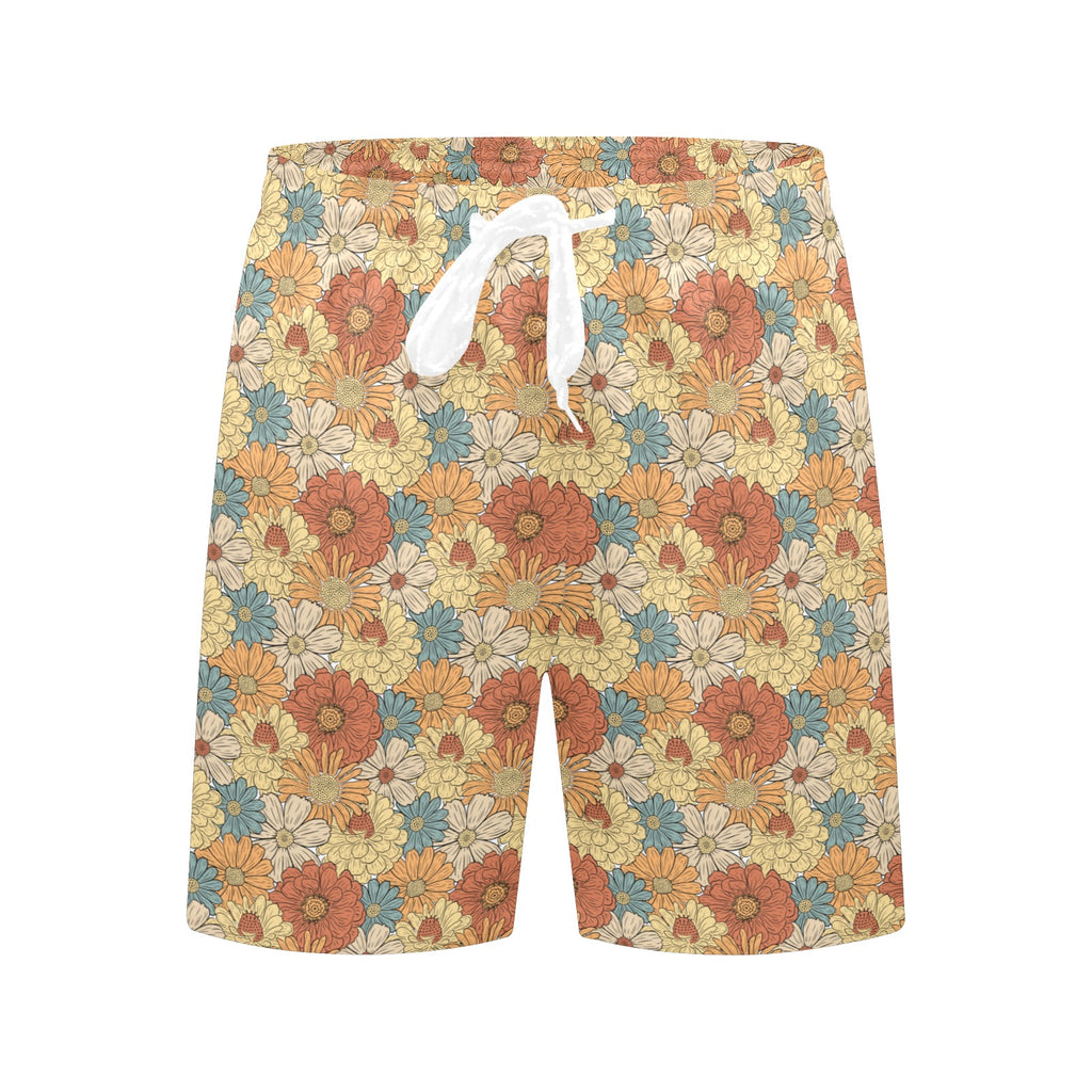 Vintage Retro Floral Men's Mid-Length Beach Shorts Men's Mid-Length Beach Shorts Plants Printed Offshore