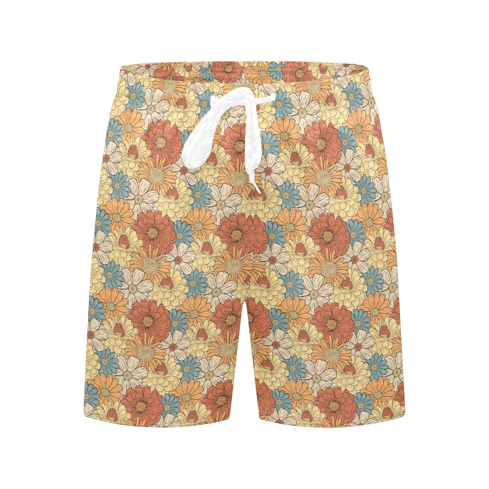 Vintage Retro Floral Men's Mid-Length Beach Shorts Men's Mid-Length Beach Shorts Plants Printed Offshore