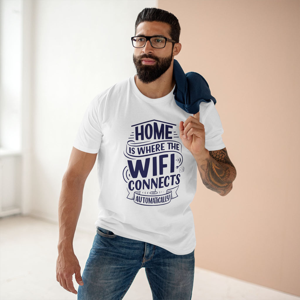 Home Is Where The WIFI Connects Automatically - Men's Staple Tee White Mens Premium T-Shirt Printed in AU and US Tech