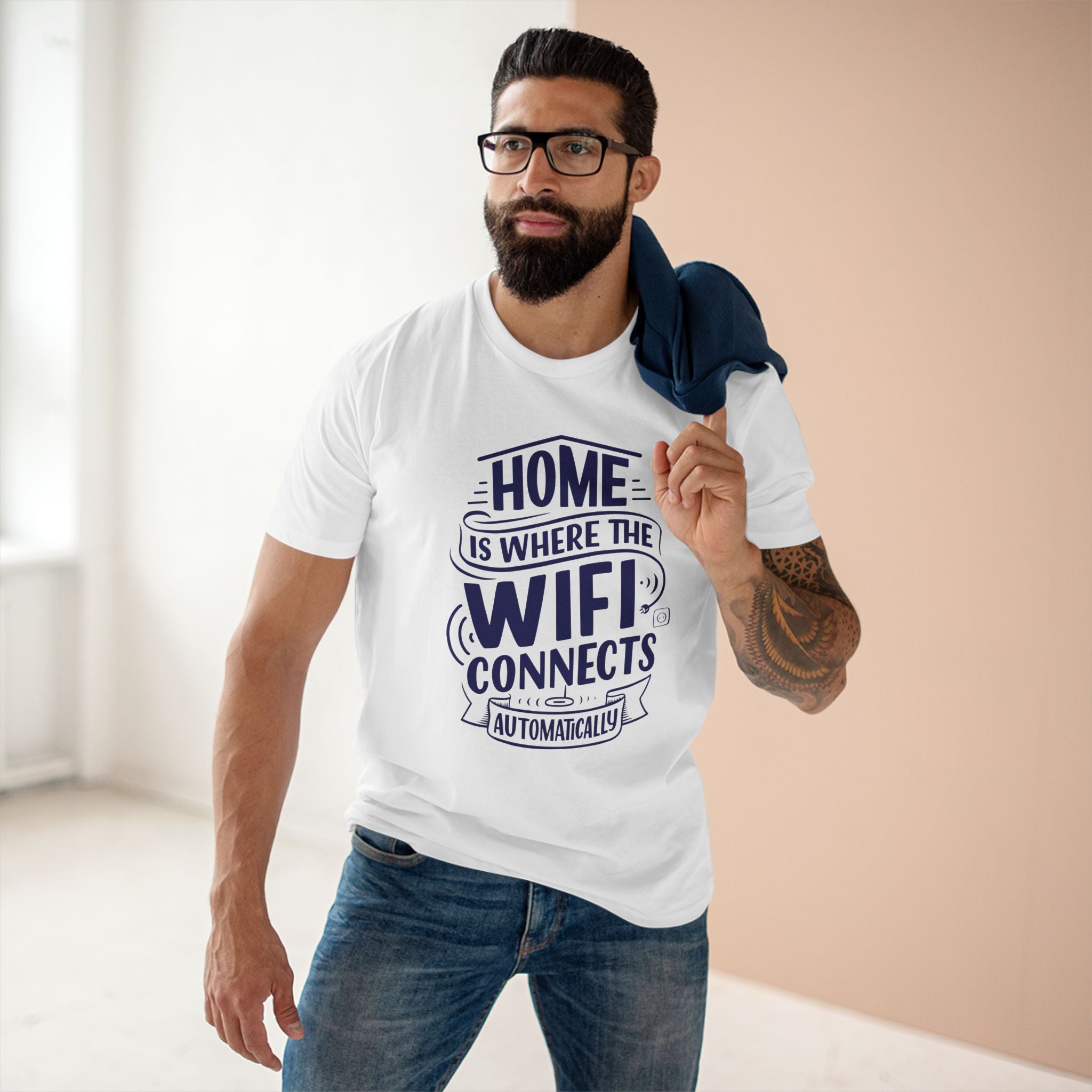 Home Is Where The WIFI Connects Automatically - Men's Staple Tee White Mens Premium T-Shirt Printed in AU and US Tech