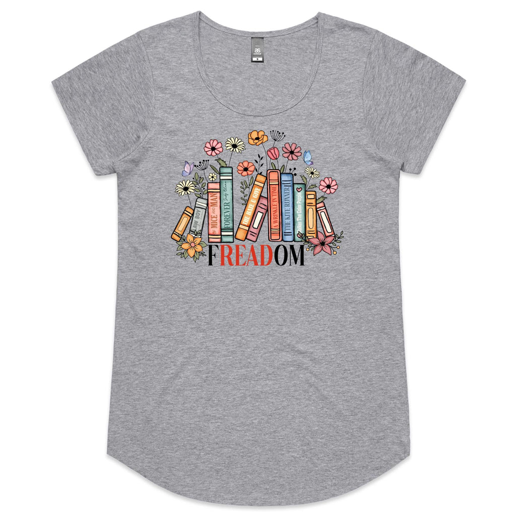 Freedom, Reading Books - Womens Scoop Neck T-Shirt Grey Marle Womens Scoop Neck T-shirt Printed In Australia Reading