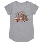 Freedom, Reading Books - Womens Scoop Neck T-Shirt Grey Marle Womens Scoop Neck T-shirt Printed In Australia Reading
