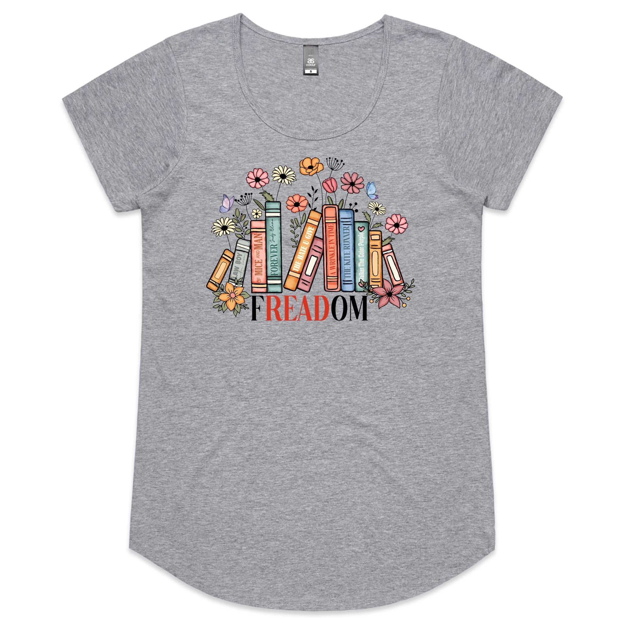 Freedom, Reading Books - Womens Scoop Neck T-Shirt Grey Marle Womens Scoop Neck T-shirt Printed In Australia Reading