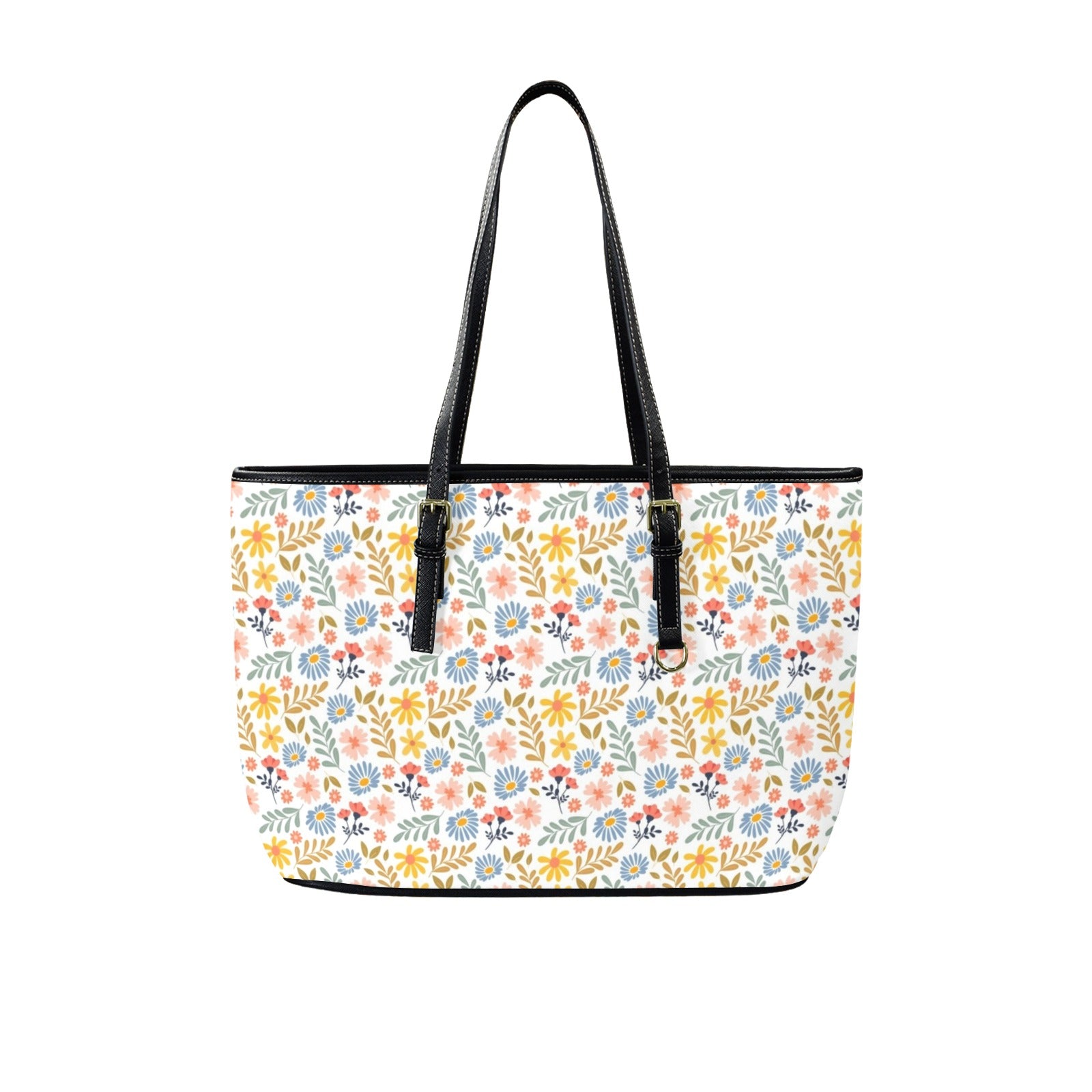 Boho Flowers And Leaves - PU Leather Tote Bag - Large