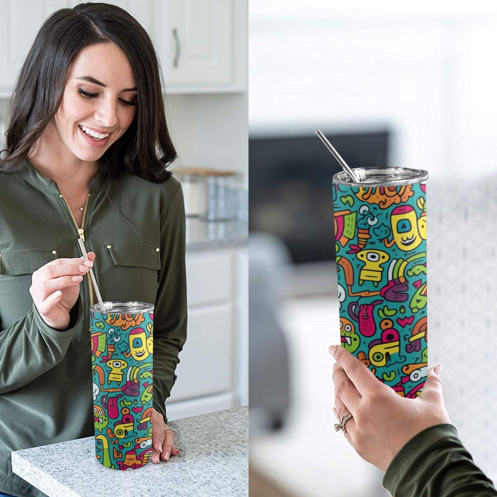Crazy Characters - 20oz Tall Skinny Tumbler with Lid and Straw