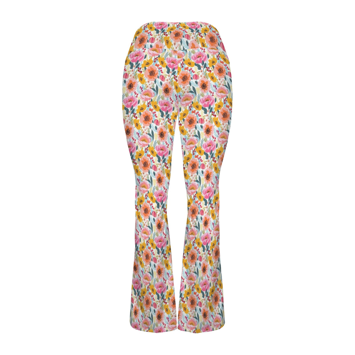 Bright And Colourful Flowers High Waist Crossover Tummy Control Flare Leggings