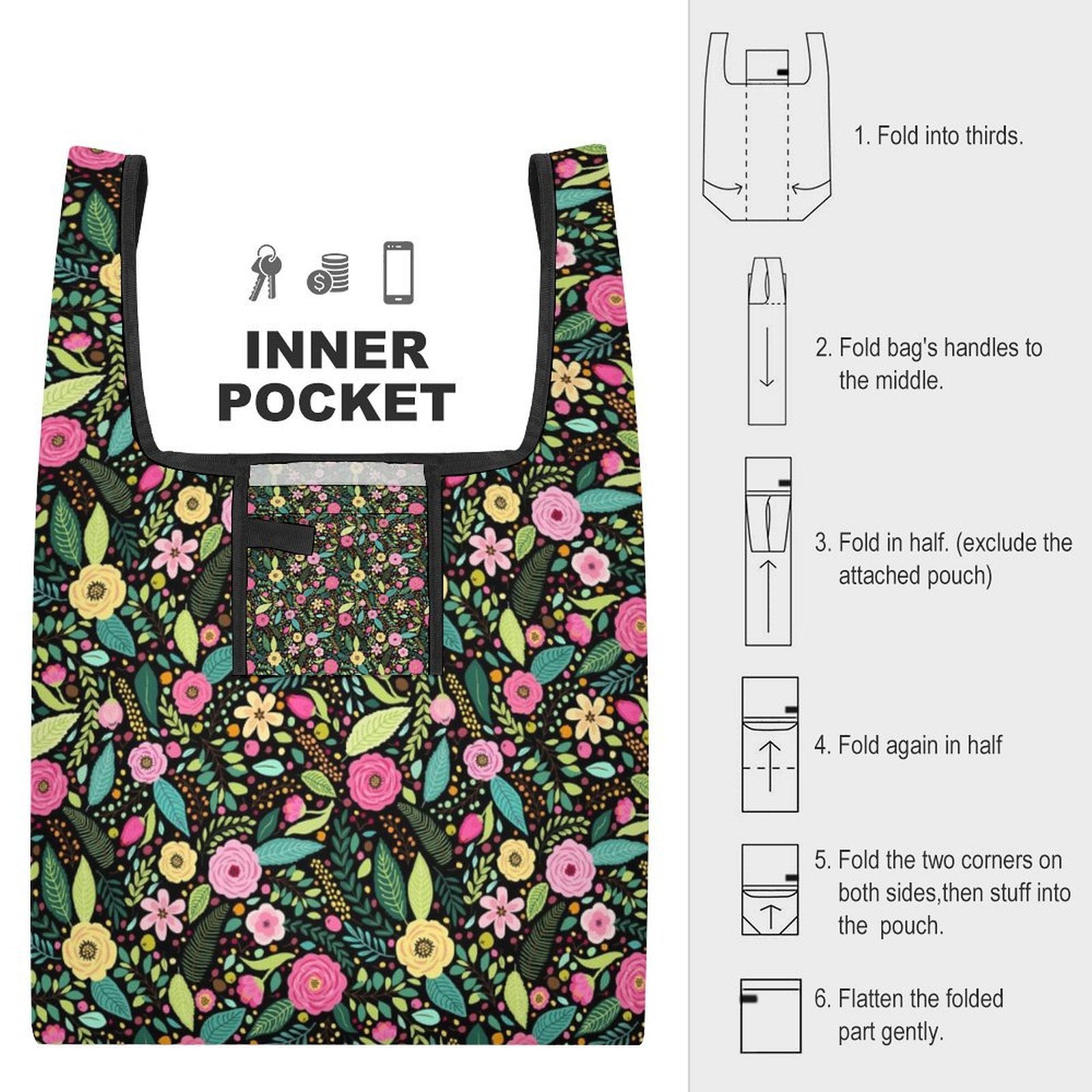 FoldableBright Floral And Leaves Foldable Shopping Bag