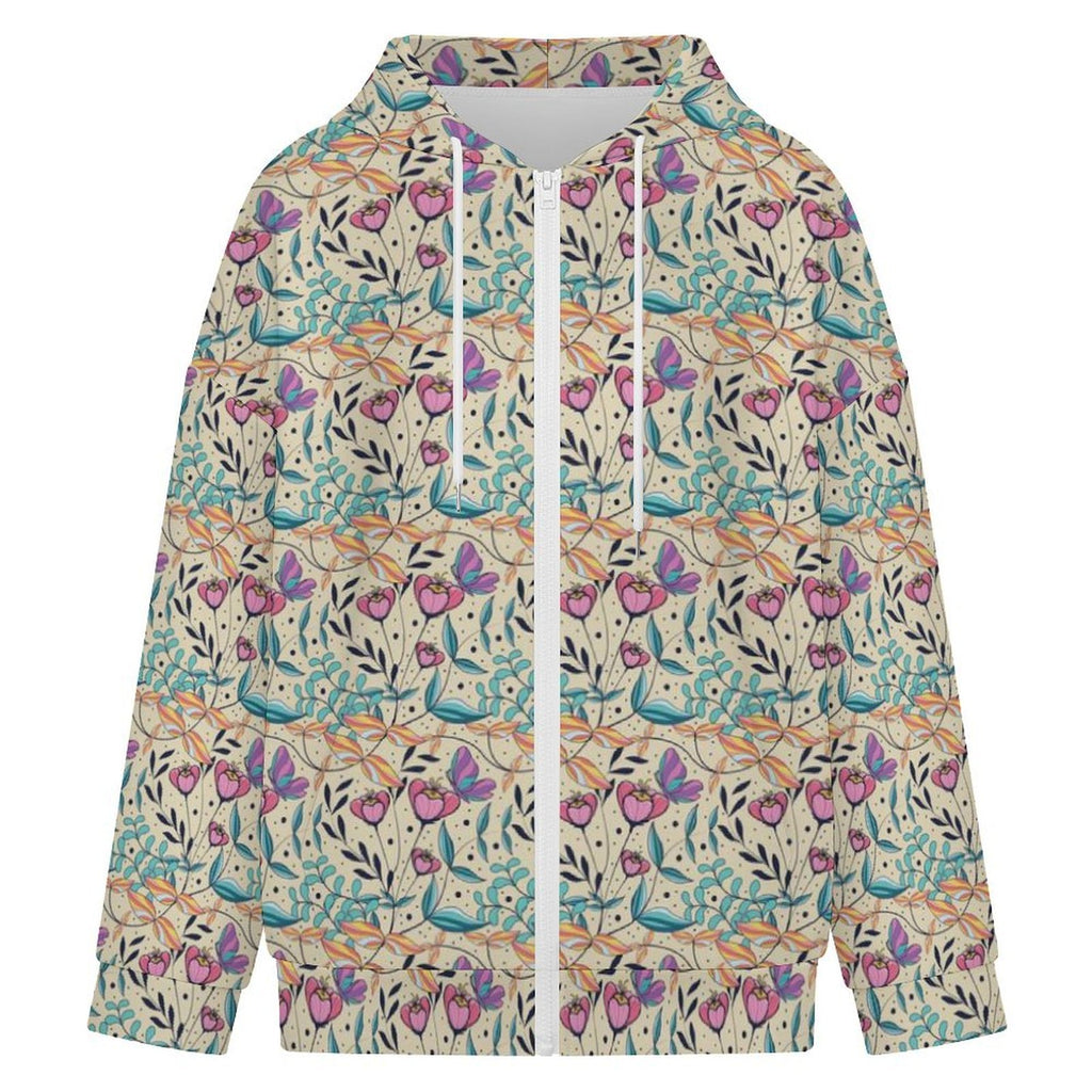 Butterfly Floral Women's Full-Zip Hoodie