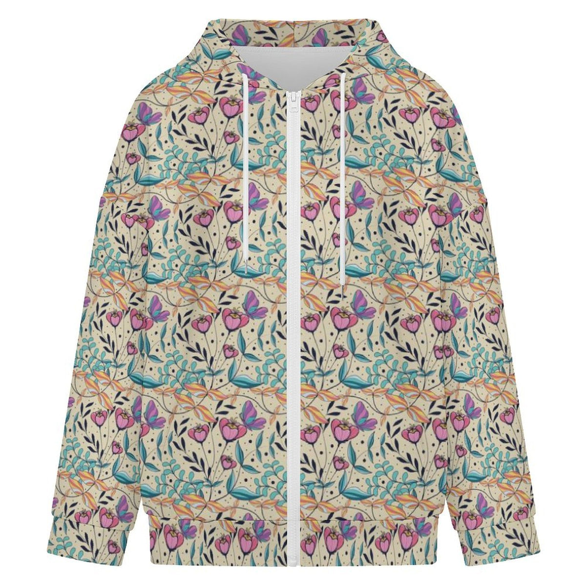 Butterfly Floral Women's Full-Zip Hoodie