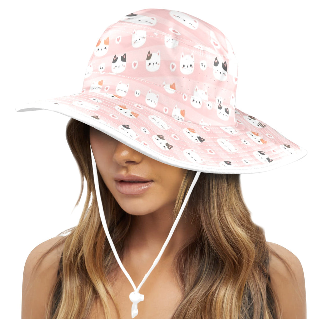 Pink Cats Wide Brim Bucket Hat Wide Brim Bucket Hat animal Printed Offshore