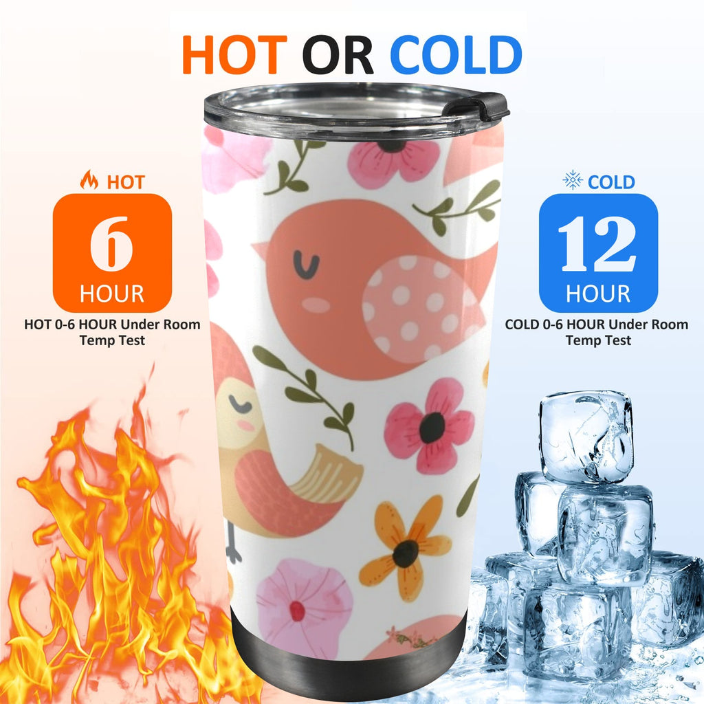 Lovely Birds - 20oz Mobile Tumbler with Lid (Black Lock) 20oz Travel Mug animal Printed Offshore