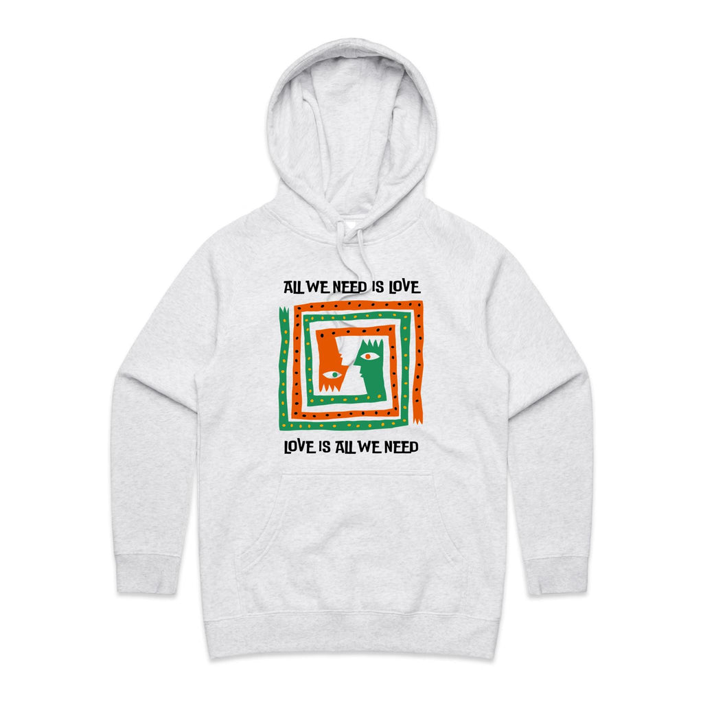 All We Need Is Love - Womens Hoodie White Marle Womens Hoodie Love Printed In Australia